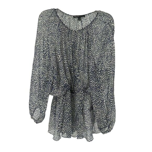 Elizabeth And James Top 100% Silk Long Balloon Sleeve Draped Size M Blue Blouse - Picture 1 of 7